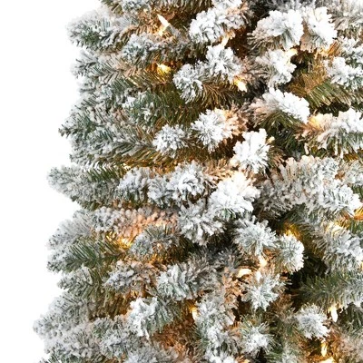 9ft Nearly Natural Pre-Lit Flocked Slim Artificial Christmas Tree Clear Lights 4 9ft Nearly Natural Pre-Lit Flocked Slim Artificial Christmas Tree Clear Lights - Image 2