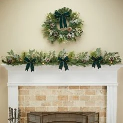 Collections Etc. Collections Etc 5-Foot LED Lighted Green Bow Pine Garland 63" x 7" x 7.5"