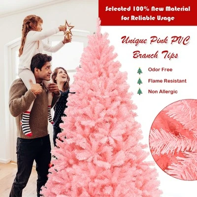 Costway 7.5Ft Hinged Artificial Christmas Tree Full Fir Tree New PVC w/ Metal Stand Pink 8 Costway 7.5Ft Hinged Artificial Christmas Tree Full Fir Tree New PVC w/ Metal Stand Pink - Image 6