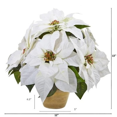 Nearly Natural 13-in Poinsettia Artificial Arrangement in Ceramic Vase 3 Nearly Natural 13-in Poinsettia Artificial Arrangement in Ceramic Vase