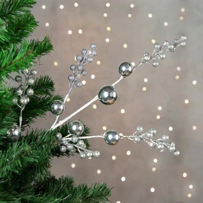 Northlight 29" Silver Glitter Berries with Ornaments Christmas Spray 3 Northlight 29" Silver Glitter Berries with Ornaments Christmas Spray