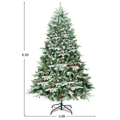Costway 6.5Ft Pre-lit Snow Flocked Hinged Artificial Christmas Spruce Tree w/ 450 Lights 3 Costway 6.5Ft Pre-lit Snow Flocked Hinged Artificial Christmas Spruce Tree w/ 450 Lights