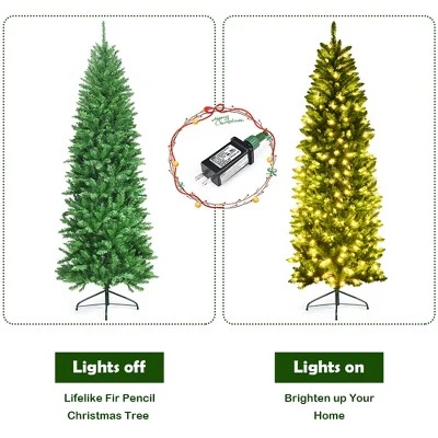 Costway 7Ft Pre-lit Artificial Pencil Christmas Tree Hinged Fir PVC Tree /350 LED Lights 11 Costway 7Ft Pre-lit Artificial Pencil Christmas Tree Hinged Fir PVC Tree /350 LED Lights - Image 9
