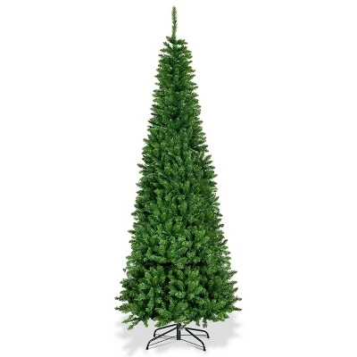 Tangkula 7.5ft Pencil Christmas Tree Pre-Lit Hinged Artificial Decoration w/ 350 Colorful Lights 9 Tangkula 7.5ft Pencil Christmas Tree Pre-Lit Hinged Artificial Decoration w/ 350 Colorful Lights - Image 7