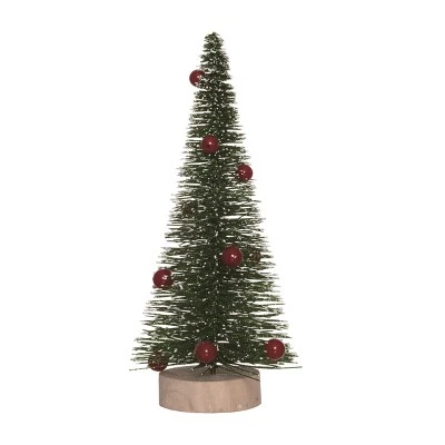 Transpac Artificial 7.87 in. Green Christmas Bottle Brush Tree with Ornaments 3 Transpac Artificial 7.87 in. Green Christmas Bottle Brush Tree with Ornaments