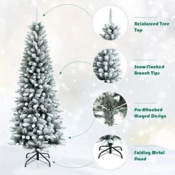 Costway 6.5ft Snow-Flocked Hinged Artificial Christmas Pencil Tree w/ 829 Mixed Tips -Outlet Xmas Decor Tree Store GUEST 683de0e6 8c2d 42f6 b509 4200d85b4831