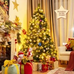 Costway 6ft Pre-Lit Artificial Hinged Christmas Tree w/8 Modes LED Lights and Foot Pedal