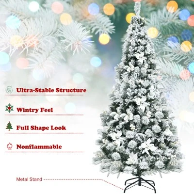 Tangkula Artificial Snow Flocked Christmas Tree 6FT Hinged Christmas Tree W/ 631 Branch Tips 6 Tangkula Artificial Snow Flocked Christmas Tree 6FT Hinged Christmas Tree W/ 631 Branch Tips - Image 4