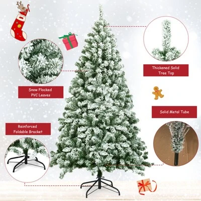 Tangkula Artificial Hinged Christmas Pines Tree Snow Flocked Decoration Tree 8 Tangkula Artificial Hinged Christmas Pines Tree Snow Flocked Decoration Tree - Image 6
