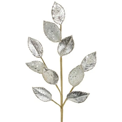 Northlight 28" Platinum Silver and Icy Glitter Leaves Christmas Spray 4 Northlight 28" Platinum Silver and Icy Glitter Leaves Christmas Spray - Image 2