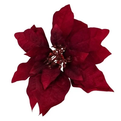 Northlight 18” Red Velvet Poinsettia Artificial Christmas Stem 5 Northlight 18” Red Velvet Poinsettia Artificial Christmas Stem - Image 3