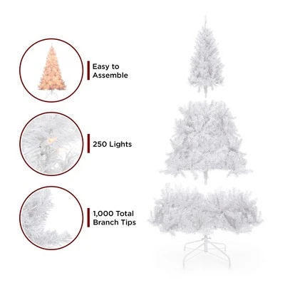 Best Choice Products Pre-Lit Premium Hinged White Artificial Christmas Pine Tree w/ Lights, Stand, PVC Branch Tips 5 Best Choice Products Pre-Lit Premium Hinged White Artificial Christmas Pine Tree w/ Lights, Stand, PVC Branch Tips - Image 3