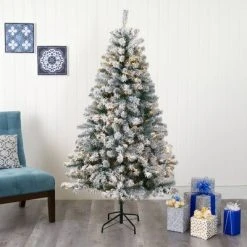 6ft Nearly Natural Pre-Lit LED Flocked Rock Springs Spruce Artificial Christmas Tree Clear Lights -Outlet Xmas Decor Tree Store GUEST 6ae85fa8 ad15 4849 ac4d 0838144fd3c2