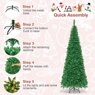 Tangkula 7.5ft Pencil Christmas Tree Pre-Lit Hinged Artificial Decoration w/ 350 Warm White Lights 7 Tangkula 7.5ft Pencil Christmas Tree Pre-Lit Hinged Artificial Decoration w/ 350 Warm White Lights - Image 5