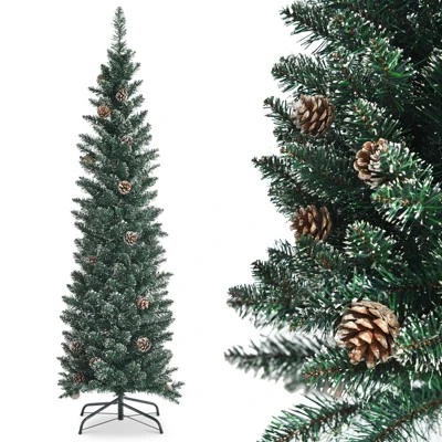 Tangkula 5/6/7FT Slim Pencil Tree Snowy Artificial Christmas Tree with 214/267/351 PVC Branch Tips & 25/31/41 Pine Cones Full Holiday Decoration Tree for Xmas 12 Tangkula 5/6/7FT Slim Pencil Tree Snowy Artificial Christmas Tree with 214/267/351 PVC Branch Tips & 25/31/41 Pine Cones Full Holiday Decoration Tree for Xmas - Image 10