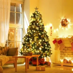 Tangkula Lush Artificial Christmas Tree 7.5ft Pre-Lit Xmas Hinged Tree W/ 250 Replaceable LED Lights -Outlet Xmas Decor Tree Store GUEST 6ba16b78 22d3 4d69 9cf4 ffcfbe95d56b