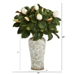 Nearly Natural 29-in Magnolia Artificial Plant in Designer Planter