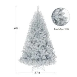 Tangkula 6Ft Hinged Artificial Silver Tinsel Christmas Tree with Metal Stand 12 Tangkula 6Ft Hinged Artificial Silver Tinsel Christmas Tree with Metal Stand -Outlet Xmas Decor Tree Store GUEST 6ce897cf a972 47d3 82da 4d2d1a0238bf