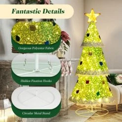 Tangkula 4.6 FT Pop-up Christmas Tree Collapsible Artificial Xmas Tree w/110 Warm Lights Tree Top Star Metal Base Lighted Christmas Decor -Outlet Xmas Decor Tree Store GUEST 6e7f74f0 74cb 4a0d bd81 6d41db51b509