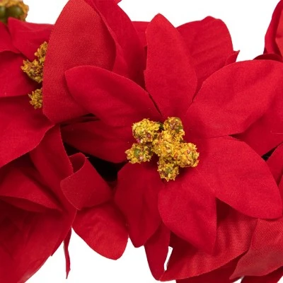 Northlight 6' x 3" Red Artificial Poinsettia Floral Christmas Garland - Unlit 6 Northlight 6' x 3" Red Artificial Poinsettia Floral Christmas Garland - Unlit - Image 4