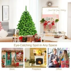 Tangkula Artificial Pre-Lit Christmas Tree, Green Flocked Christmas Hinged Tree w/ Branch Tips & Warm LED lights 21 Tangkula Artificial Pre-Lit Christmas Tree, Green Flocked Christmas Hinged Tree w/ Branch Tips & Warm LED lights -Outlet Xmas Decor Tree Store GUEST 6ef3bef4 fd47 455c acec 1eb7ba6fcee9