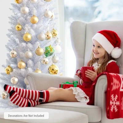 Tangkula Life-Like Slender White Christmas Tree Artificial Pencil Unlit Xmas Tree W/ Folding Metal Stand & Durable PVC 10 Tangkula Life-Like Slender White Christmas Tree Artificial Pencil Unlit Xmas Tree W/ Folding Metal Stand & Durable PVC - Image 8