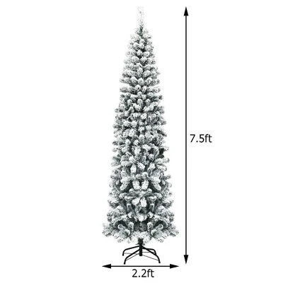 Costway 7.5Ft Pre-lit Snow Flocked Artificial Pencil Christmas Tree w/ 350 LED Lights 6 Costway 7.5Ft Pre-lit Snow Flocked Artificial Pencil Christmas Tree w/ 350 LED Lights - Image 4