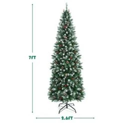 Costway 7ft Pre-lit Artificial Hinged Pencil Christmas Tree Decorated Snow Flocked Tips -Outlet Xmas Decor Tree Store GUEST 702357e2 ea59 4d13 91af 588a00111de9