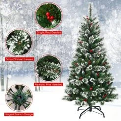Tangkula Unlit Snow Flocked Artificial Christmas Tree Hinged Pine Decoration Tree -Outlet Xmas Decor Tree Store GUEST 7073370c d5c7 4f1f 927c 6eebccf0834d