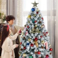 Yaheetech Flocked Pencil Artificial Christmas Tree Snow Frosted Christmas Tree, Green -Outlet Xmas Decor Tree Store GUEST 71d334bb 2b96 4f9f 90a4 263b1134db69