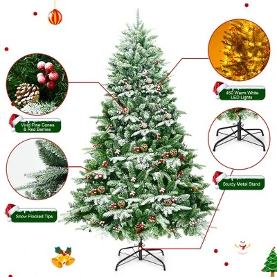 Costway 6.5Ft Pre-lit Snow Flocked Hinged Artificial Christmas Spruce Tree w/ 450 Lights 9 Costway 6.5Ft Pre-lit Snow Flocked Hinged Artificial Christmas Spruce Tree w/ 450 Lights - Image 7