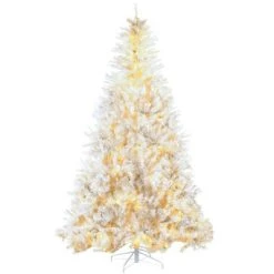 HOMCOM Prelit Artificial Christmas Tree Holiday Decoration with Warm White LED Lights, Auto Open, Steel Base, White -Outlet Xmas Decor Tree Store GUEST 720e4f35 89c8 4af5 a97e cb90f5015288