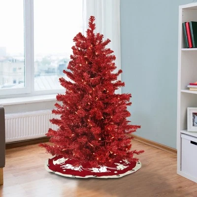 National Tree Company 4 Foot Full Bodied Flocked Prelit Artificial Christmas Holiday Tree with 200 Clear Lights, 311 Branch Tips, & Metal Stand, Red 3 National Tree Company 4 Foot Full Bodied Flocked Prelit Artificial Christmas Holiday Tree with 200 Clear Lights, 311 Branch Tips, & Metal Stand, Red