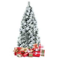 Tangkula 5FT Hinged Slim Artificial Xmas Tree, Snow-Flocked Pencil Christmas Tree W/ 470 Branch Tips -Outlet Xmas Decor Tree Store GUEST 753a00a6 f7ff 45c8 bd7c 217ce6a39945