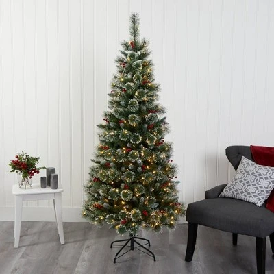 6ft Nearly Natural Pre-Lit LED Frosted Swiss Pine Artificial Christmas Tree Clear Lights 7 6ft Nearly Natural Pre-Lit LED Frosted Swiss Pine Artificial Christmas Tree Clear Lights - Image 5