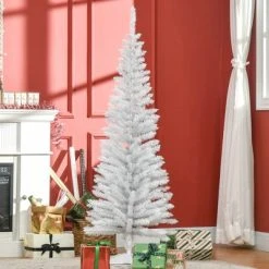 HOMCOM 59" Artificial Pencil Christmas Tree, Slim Xmas Tree with 294 Realistic Branch Tips and Foldable Metal Stand -Outlet Xmas Decor Tree Store GUEST 76ed6f58 3d68 4969 9398 24fe245c5aac