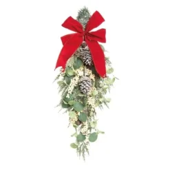 Transpac Foam 31 in. Green Christmas Eucalyptus Berry Pine Teardrop