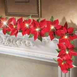 Collections Etc. Collections Etc Lighted Christmas Poinsettia Garland