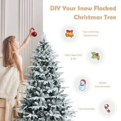 Tangkula Snow Flocked Christmas Tree, Pre-lit Artificial Xmas Tree w/ LED Lights & PE & PVC Branch Tips -Outlet Xmas Decor Tree Store GUEST 783f140b 28ca 4aad bbfb 2236d351c1d9