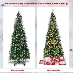 Tangkula 6FT Artificial Pencil Christmas Tree Snow Flocked Tree w/ Pine Cones and Metal stand 12 Tangkula 6FT Artificial Pencil Christmas Tree Snow Flocked Tree w/ Pine Cones and Metal stand -Outlet Xmas Decor Tree Store GUEST 7840ae63 06ec 4777 ad0e ccd1c5fe94c0