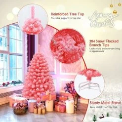 Costway 4.5ft Snow Flocked Hinged Artificial Christmas Tree w/ Metal Stand Pink -Outlet Xmas Decor Tree Store GUEST 79170fad 5df9 4af3 abc4 5a409e1a91ec