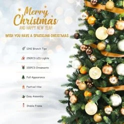Tangkula 7.5FT Artificial Christmas Tree with 250 LED Lights Pre-Lit Hinged Xmas Tree with 1242 Branch Tips -Outlet Xmas Decor Tree Store GUEST 796dc586 972d 4083 b4e0 69a1f982bc86