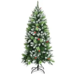 Costway 5ft6ft7.5ft Unlit Snowy Hinged Artificial Christmas Pencil Tree w/ Red Berries 25 Costway 5ft6ft7.5ft Unlit Snowy Hinged Artificial Christmas Pencil Tree w/ Red Berries -Outlet Xmas Decor Tree Store GUEST 7ac1bae5 bb90 4a3f 8080 0f2df7b3098c