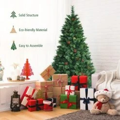 Costway 6ft Pre-lit Hinged Artificial Christmas Tree w/ Pine Cones & Red Berries -Outlet Xmas Decor Tree Store GUEST 7afa75af b3e3 4ab8 8841 165223ca9d96