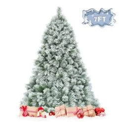 Tangkula Snow Flocked Artificial Christmas Tree Hinged Decoration Pine Tree -Outlet Xmas Decor Tree Store GUEST 7b823ff8 3d39 4897 bb79 43f7cd98ddf1