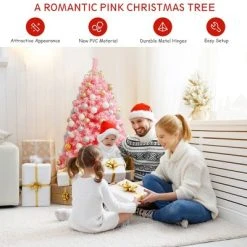 Costway 4.5ft Snow Flocked Hinged Artificial Christmas Tree w/ Metal Stand Pink -Outlet Xmas Decor Tree Store GUEST 7b9e3c09 a7db 4ae0 853b 7bba9f46d97f