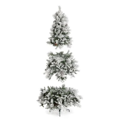 Home Heritage Pre-Lit Snowdrift Flocked Artificial Holiday Tree, Clear Lights, Natural-Looking PVC Foliage Tips, Metal Stand 5 Home Heritage Pre-Lit Snowdrift Flocked Artificial Holiday Tree, Clear Lights, Natural-Looking PVC Foliage Tips, Metal Stand - Image 3