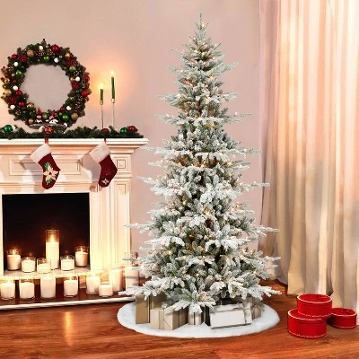 Puleo 7.5' Pre-Lit Flocked Utah Fir Artificial Christmas Tree Clear Lights 3 Puleo 7.5' Pre-Lit Flocked Utah Fir Artificial Christmas Tree Clear Lights