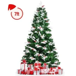 Tangkula Premium Unlit Christmas Tree, Snow Flocked Hinged Artificial Christmas Tree Pine Full Tree with Solid Metal Stand -Outlet Xmas Decor Tree Store GUEST 7c7e17d6 e629 429f bc4c fd340090e420
