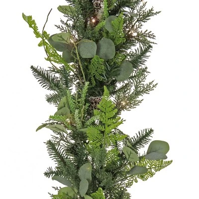 National Tree Company HGTV Home Collection 9ft Pre-Lit Winter Garden Artificial Garland with Pinecones and Fern Fronds, Green 4 National Tree Company HGTV Home Collection 9ft Pre-Lit Winter Garden Artificial Garland with Pinecones and Fern Fronds, Green - Image 2
